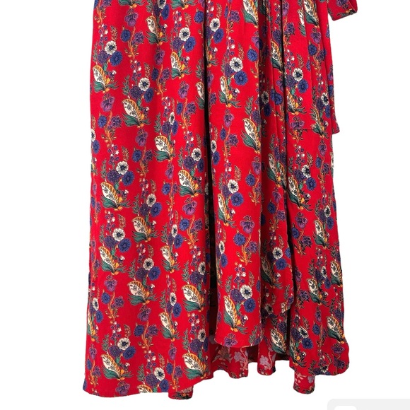 Maeve Anthropologie Red Floral Ruffle High-low Dress - Picture 4 of 9